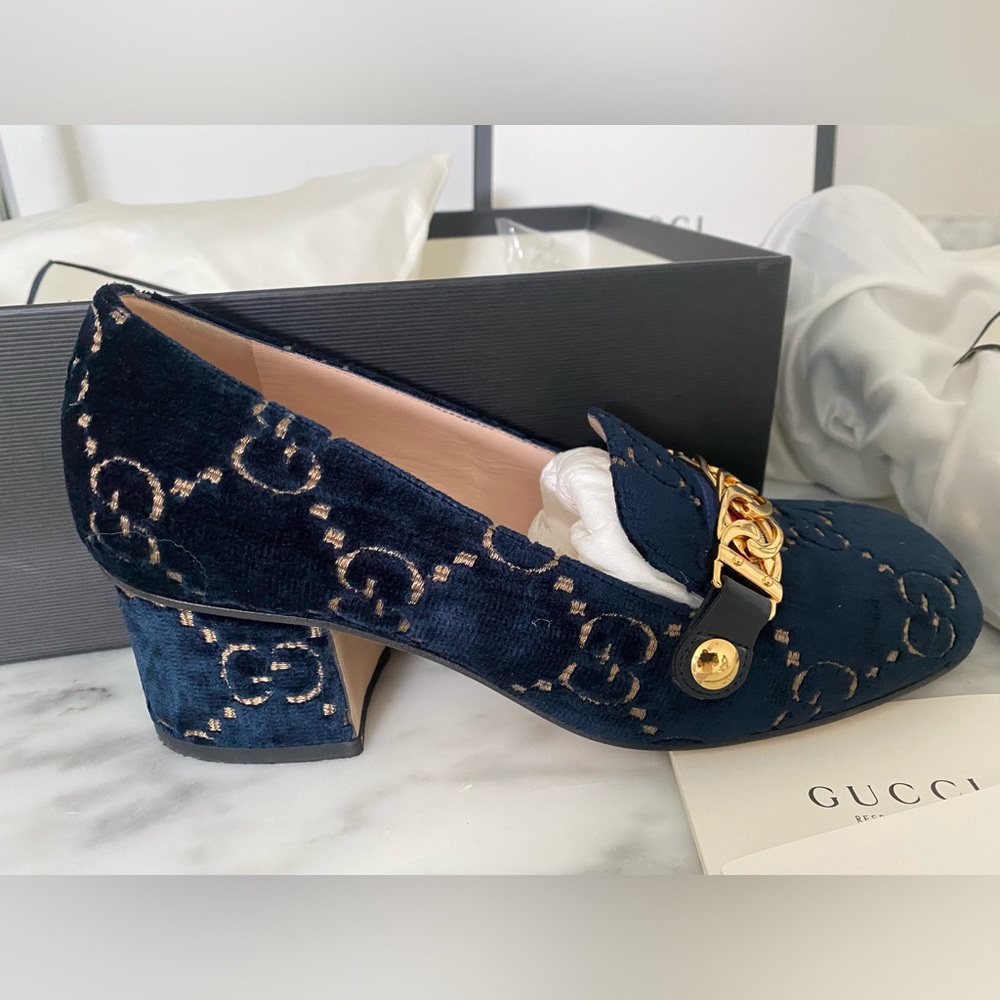 Gucci Blue Heeled Loafers Size 36